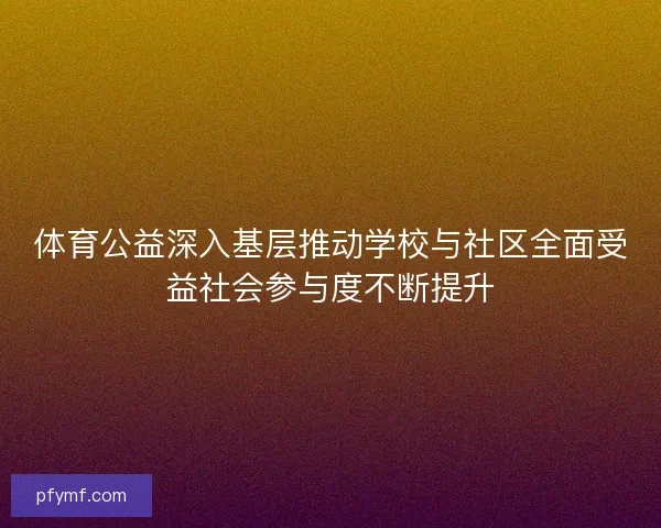 体育公益深入基层推动学校与社区全面受益社会参与度不断提升